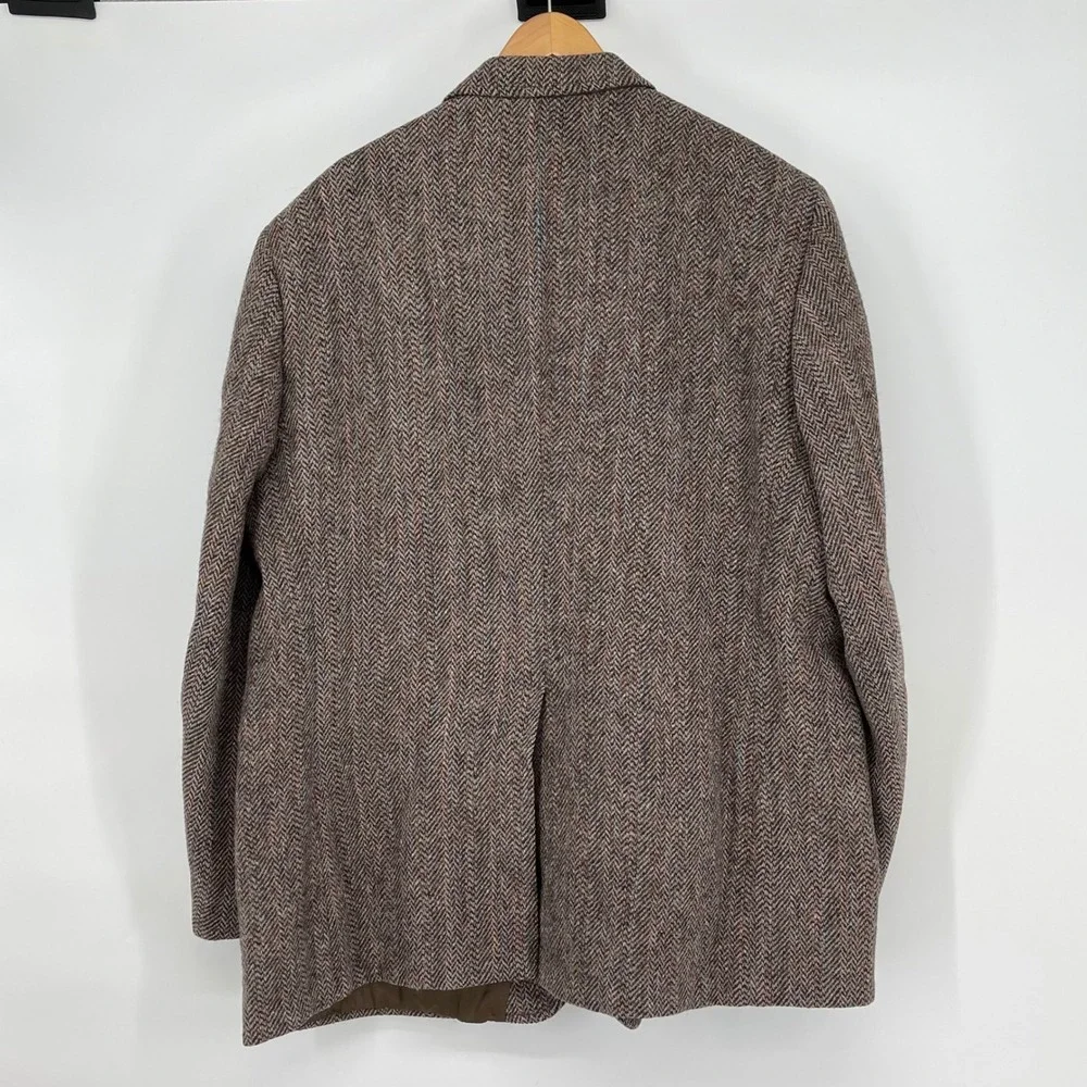Harris Tweed Herringbone Blazer Brown‎ Scottish Wool Sport Coat Men's 42 Reg